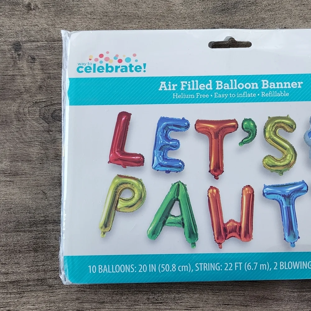 Dog Birthday Party Let's Pawty Balloon Banner NWT